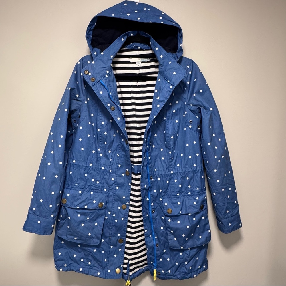 Boden Blue Polka Dot Hooded Raincoat Parka Jacket Sz US 6 UK 10